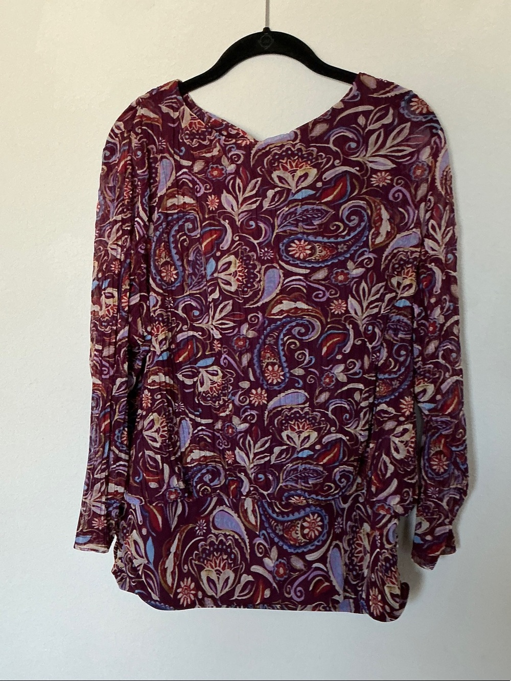 Chico's Plum Paisley Long Sleeve Blouse with Light Blue & Cream Accents